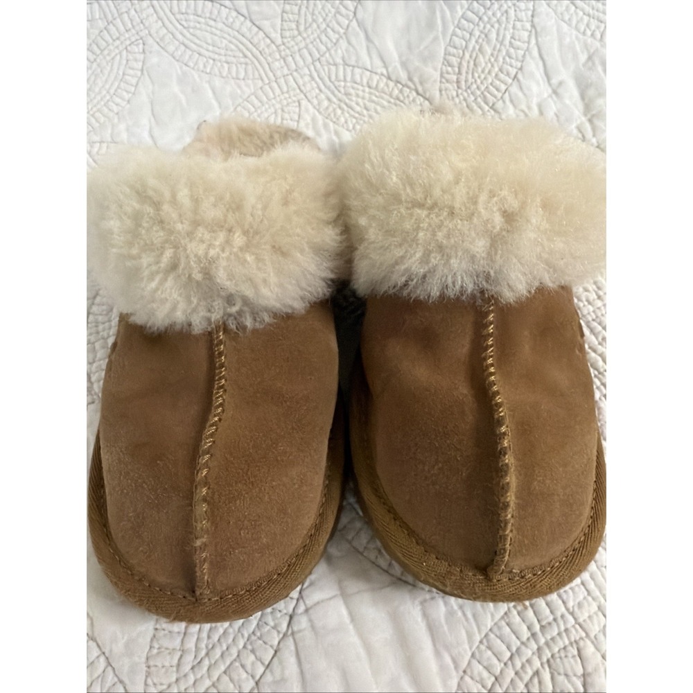 UGG Disquette Chestnut Shearling Leather Girls size 2 Slippers Sandals EUC - Picture 2 of 8